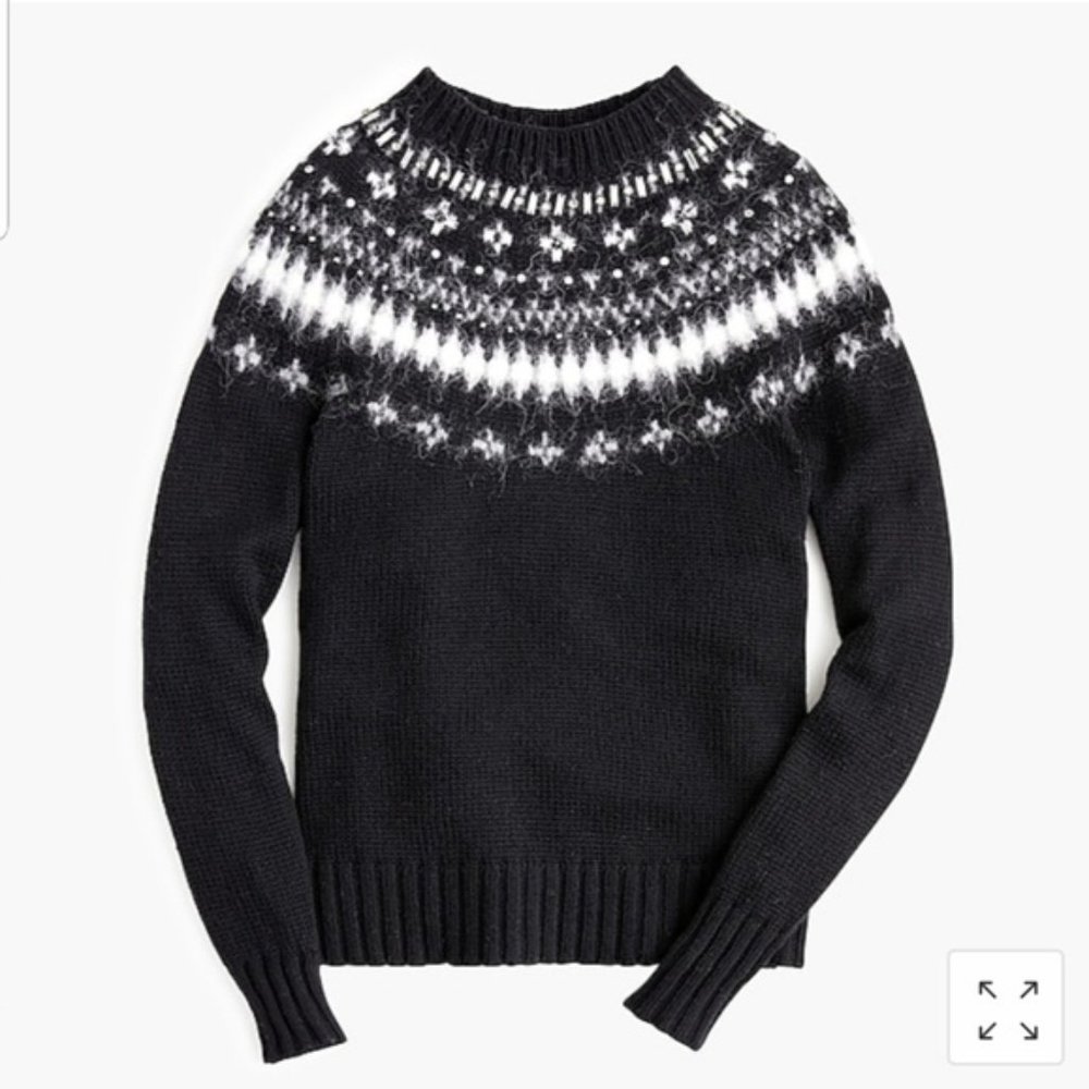 New J. Crew Women Jewel Embellished Fair Isle Sweater Black Extra Small XS